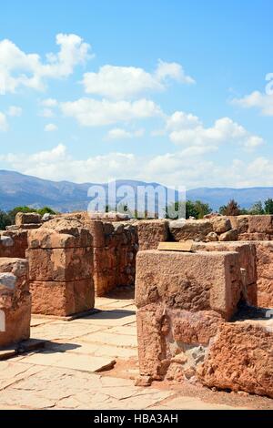 View of the Pillar Cyrpt building within the Minoan Malia ruins archaeological site, Malia, Crete, Greece, Europe. Stock Photo