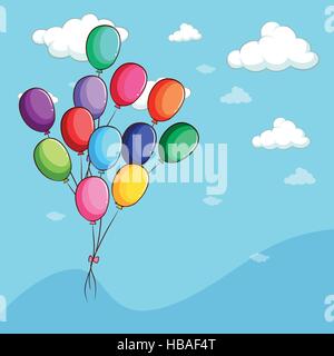 Colorful balloons floating in the sky illustration Stock Vector
