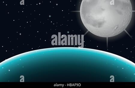 Night scene with moon in the space illustration Stock Vector