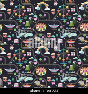 vivid amusement park seamless background in flat design Stock Vector