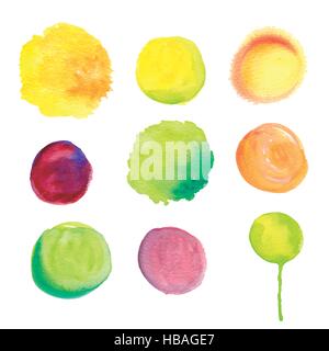 set of round watercolor stains in different colors Stock Vector