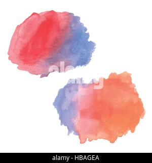watercolor brush strokes in red, blue and orange over white background Stock Vector