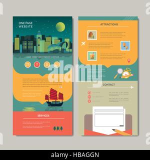 adorable one page web design with night scene in flat style Stock Vector