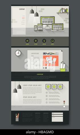 modern one page website design template with workplace essentials Stock Vector
