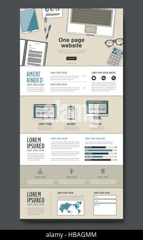 modern one page website design template with workplace essentials Stock Vector