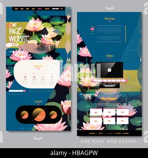beautiful one page website design template with lotus Stock Vector