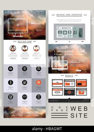 elegant one page website design template with blurred background Stock Vector