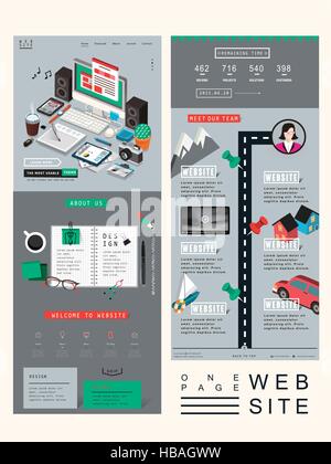 workplace concept one page website design template in 3d isometric style Stock Vector