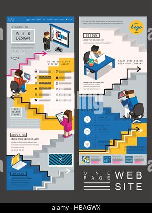 workplace concept one page website design template in 3d isometric style Stock Vector