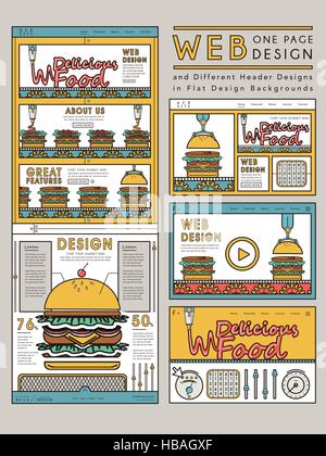 creative one page website design template with delicious hamburgers Stock Vector