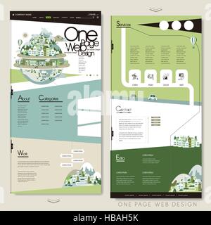 ecology one page website template design with green planet Stock Vector