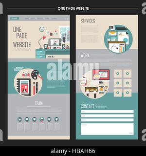 workplace one page website template design in beige and turquoise Stock Vector