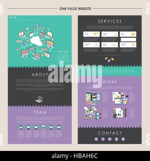 modern one page website template design in turquoise and purple background Stock Vector