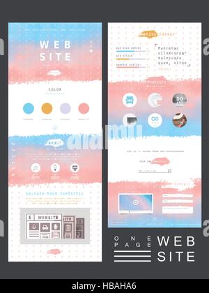 soft one page website template design in blue and pink Stock Vector