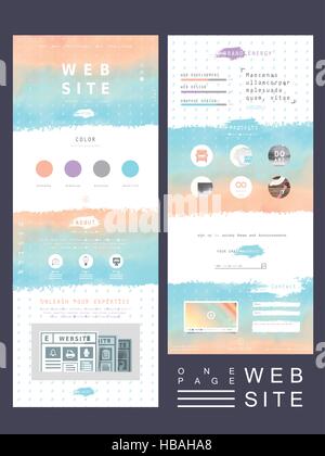 soft one page website template design in blue and orange Stock Vector