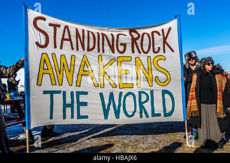 Cannonball, North Dakota, USA. 04th Dec, 2016. The Showdown at Standing Rock is a win for Native Tribes. The U.S. Army Corps of Engineers turned down a key permit for a the Dakota Access Pipeline that was slated to drill beneath the Missouri River and through sacred Sioux grounds. Many consider this a historic victory for Native Americans and climate activists who have protested the project for months. Credit:  Michael Nigro/Pacific Press/Alamy Live News Stock Photo