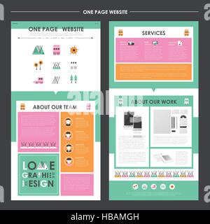 colorful one page website template design in flat style Stock Vector