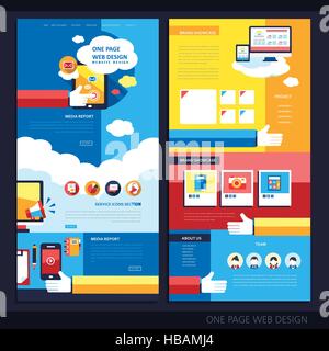 technology concept one page website design template in flat style Stock Vector