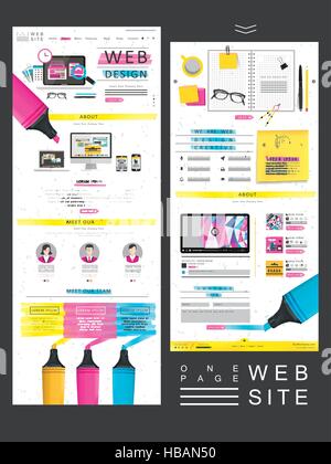 simplicity one page website design with colorful highlighters elements Stock Vector