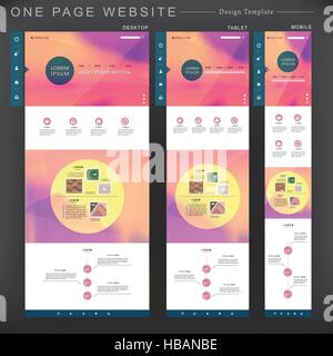 romantic one page website template design with blurred background Stock Vector