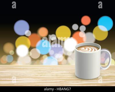 closeup look of wooden desk and coffee over night sight Stock Vector
