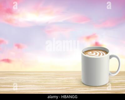 closeup look of wooden desk and coffee over sky Stock Vector