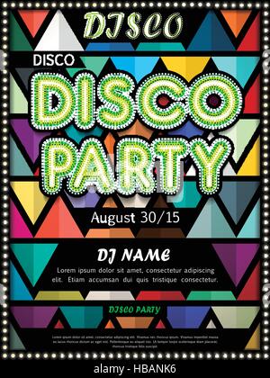 modern disco party poster design with colorful triangle elements Stock Vector