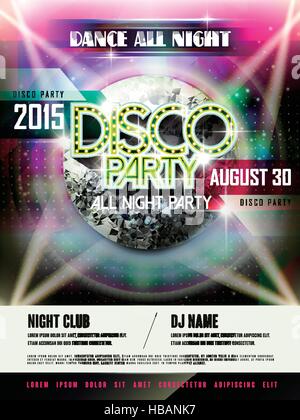 gorgeous disco party poster design with glitter mirror ball elements Stock Vector