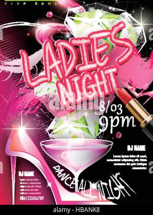 mystery ladies night party poster design with glitter elements Stock Vector