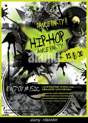modern dance party poster design template with vinyl records elements Stock Vector