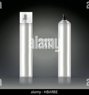 silver spray can set isolated on black background Stock Vector