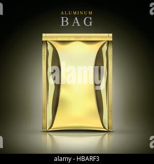 golden aluminum bag isolated on black background Stock Vector