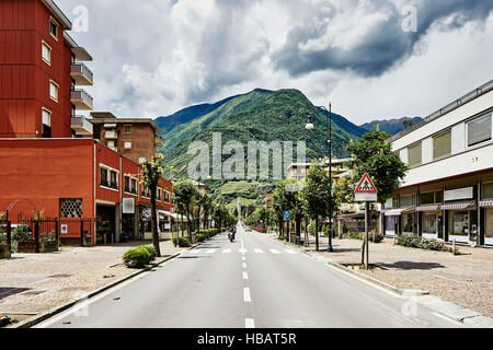 Mountain town at start and end of Bernina Express railway, Tirano, Italy Stock Photo