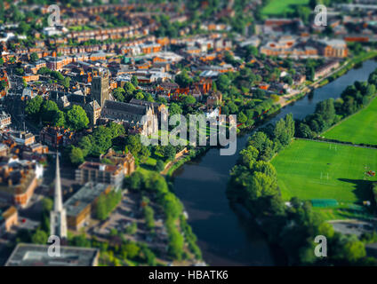 Aerial view River Severn, Worcester, England, UK Stock Photo