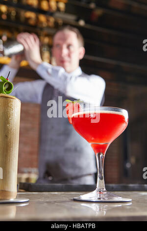 Bartender shaking cocktail shaker Stock Photo