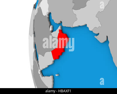 3D map of Oman focused in red on simple globe. 3D illustration Stock Photo