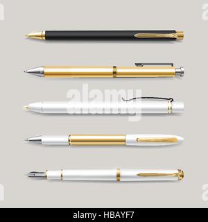 graceful gold pens set isolated on black background Stock Vector Image ...