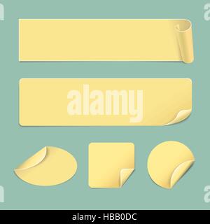 set of paper yellow stickers isolated on green background Stock Vector