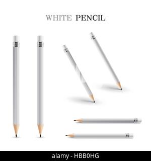 elegant white pencils set isolated on white background Stock Vector