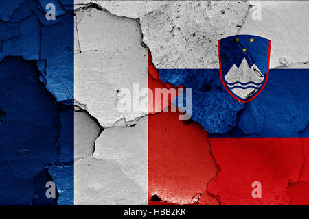 flags of France and Slovenia painted on cracked wall Stock Photo - Alamy