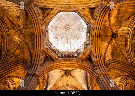 Spain, Barcelona, Cathedral of the Holy Cross and Saint Eulalia Gothic interior, Gothic vaulted ceiling Stock Photo