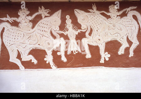 Inde - Rajasthan - Village des environs de Tonk -Peinture murale Stock Photo
