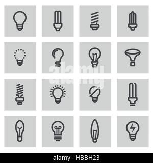 Vector line bulbs icons set on grey background Stock Vector