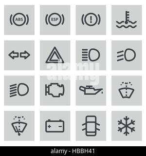 Vector line car dashboard icons set on grey background Stock Vector