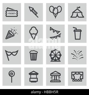 Vector line carnival icons set on grey background Stock Vector
