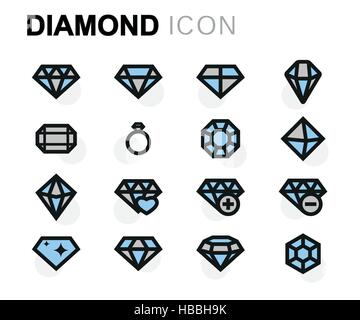 Vector flat diamond icons set on white background Stock Vector