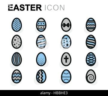 Vector flat easter icons set on white background Stock Vector