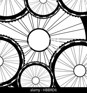 road and mountain bike wheels and tires pattern Stock Photo