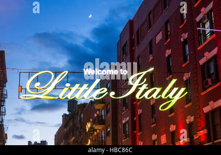 Welcome to Little Italy sign on Mulberry Street Stock Photo