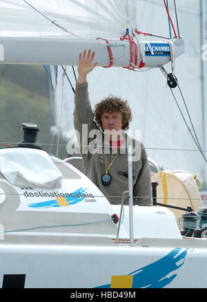 AJAXNETPHOTO. 29TH MAY, 2005. PLYMOUTH, ENGLAND. - FARADAY MILL OSTAR RACE - PIERRE YVES CHATELIN (FRA) SKIPPER OF THE YACHT DESTINATION CALAIS.  PHOTO:TONY CARNEY/ACME/AJAX  REF: 2005 10  Stock Photo